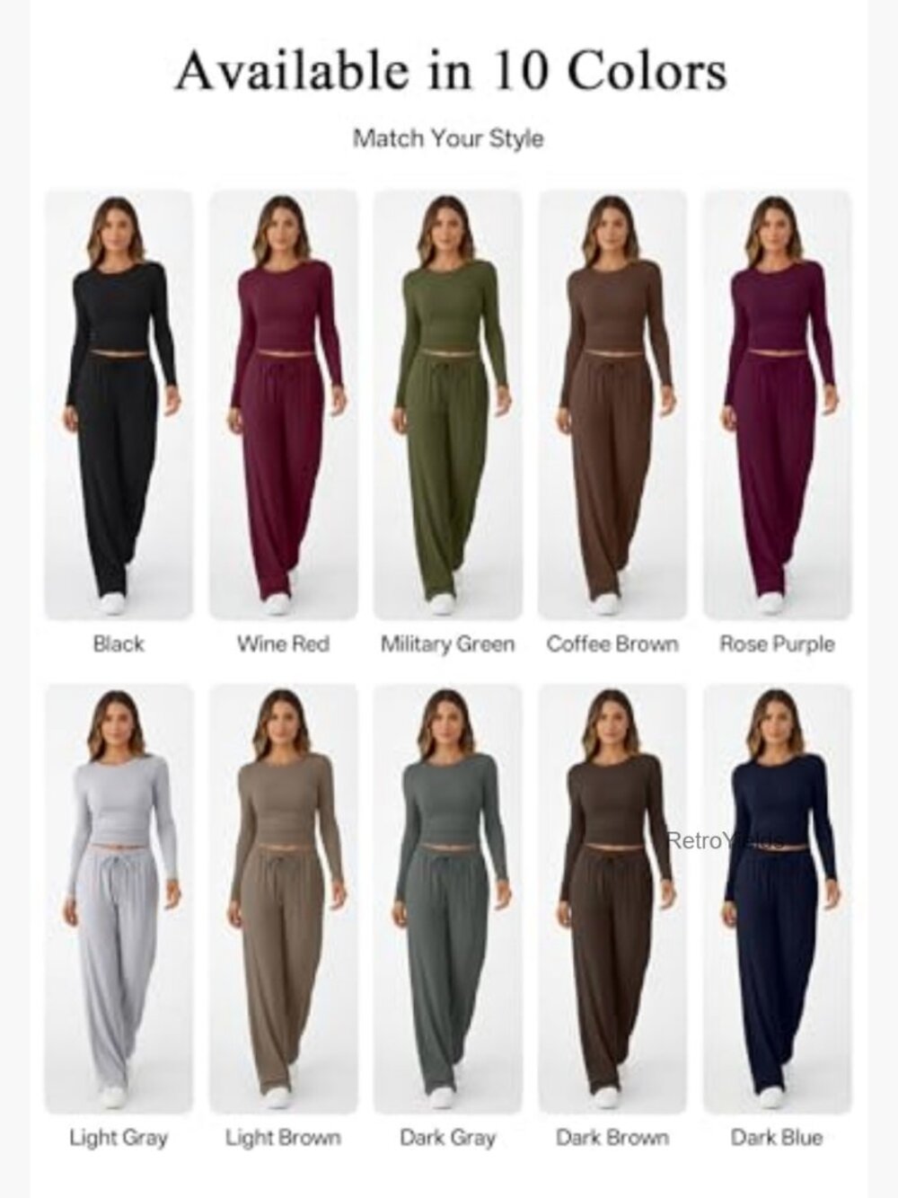 Coordinated Lounge Set - Long Sleeve Top & Wide Leg Pants - Picture 5 of 7